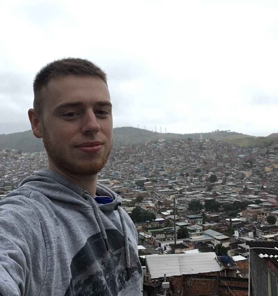 Manchester sports journalism trainee Jacob at a favela in Brazil