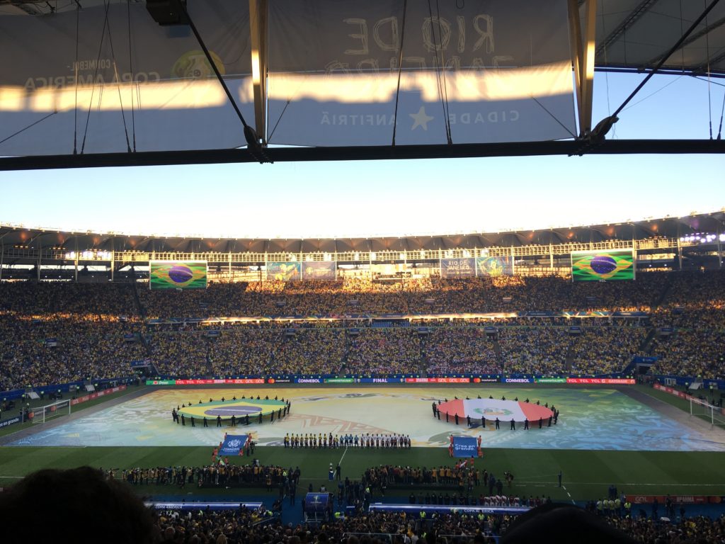 Manchester sports journalism trainee Jacob's view of the pitch ready for Brazil v Peru