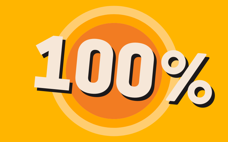 A bright orange graphic with a target in the middle and huge text saying 100%.