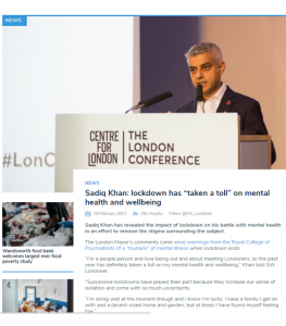 South West Londoner article written by first year Oliver Murphy: Sadiq Khan: lockdown has “taken a toll” on mental health and wellbeing