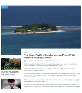South West Londoner article by second year Joe Marshall: The South Pacific tribe who worship Prince Philip believe he will now return