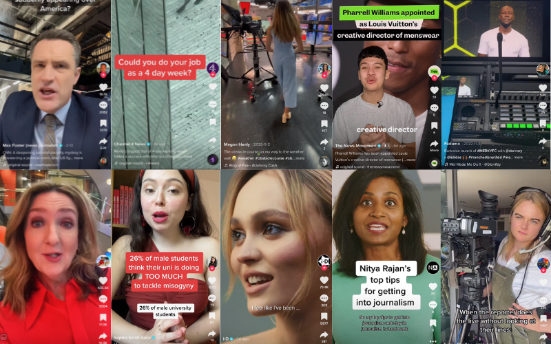 A screen grab of multiple TikTok accounts featured in our article about the best journalism TikTok accounts to follow.