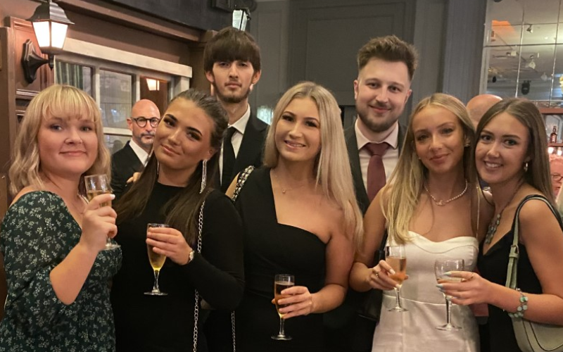 A photo of our School of Journalism trainees at the London Press Club Ball. The photo is the featured image on our article - Tips and advice for first year journalism degree students