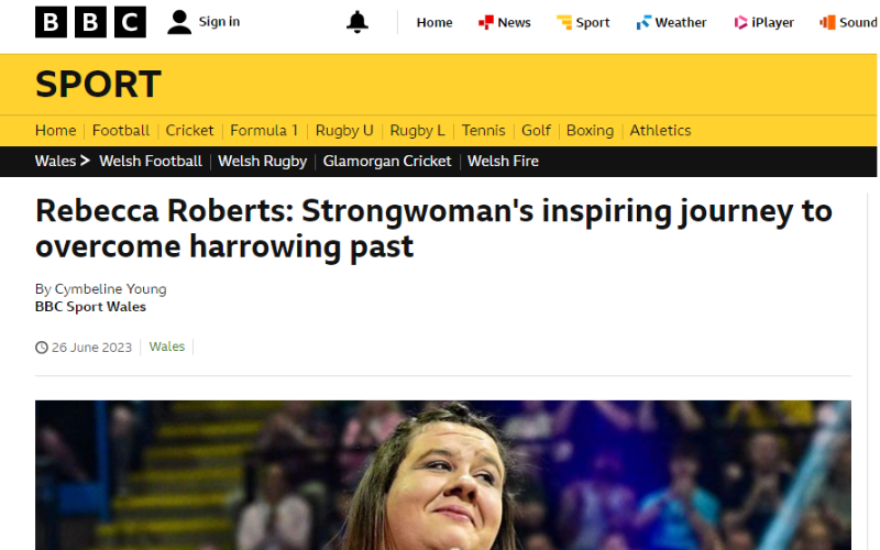 A screen grab of Cymbeline's article on the BBC Sport website. 