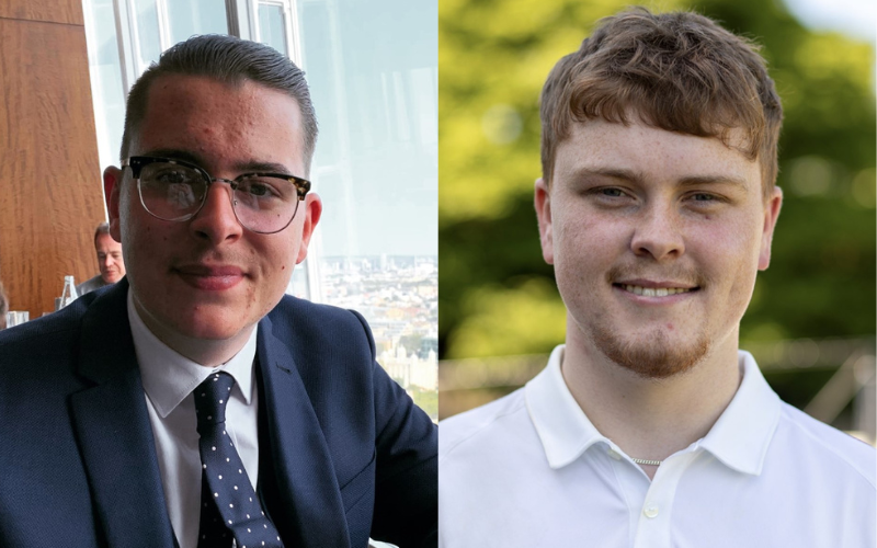 Two headshots side by side of School of Journalism Oliver Murphy and Ben Parsons who are nominated in the NCTJ Awards for Excellence 2023.
