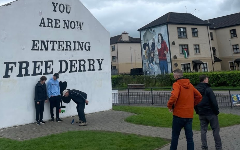 A photograph of a group of men in Derry taken by Emma Butterworth for a documentary on the troubles.