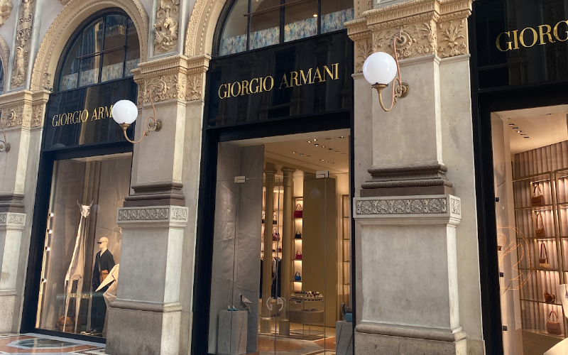 The Giorgia Armani store in Milan decked with lights.